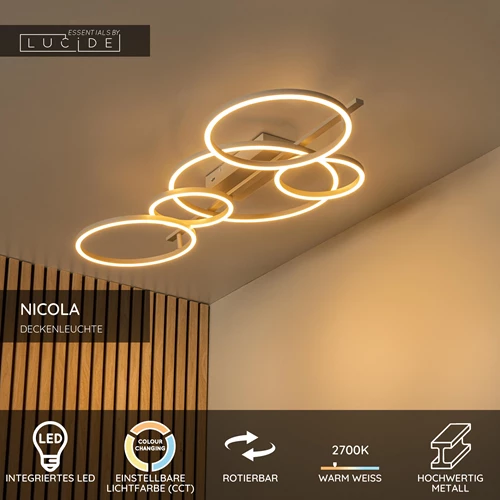 Lucide NICOLA - Deckenleuchte - LED - CCT - 1x37W 2700K/4000K - Taupe | Essential - USP